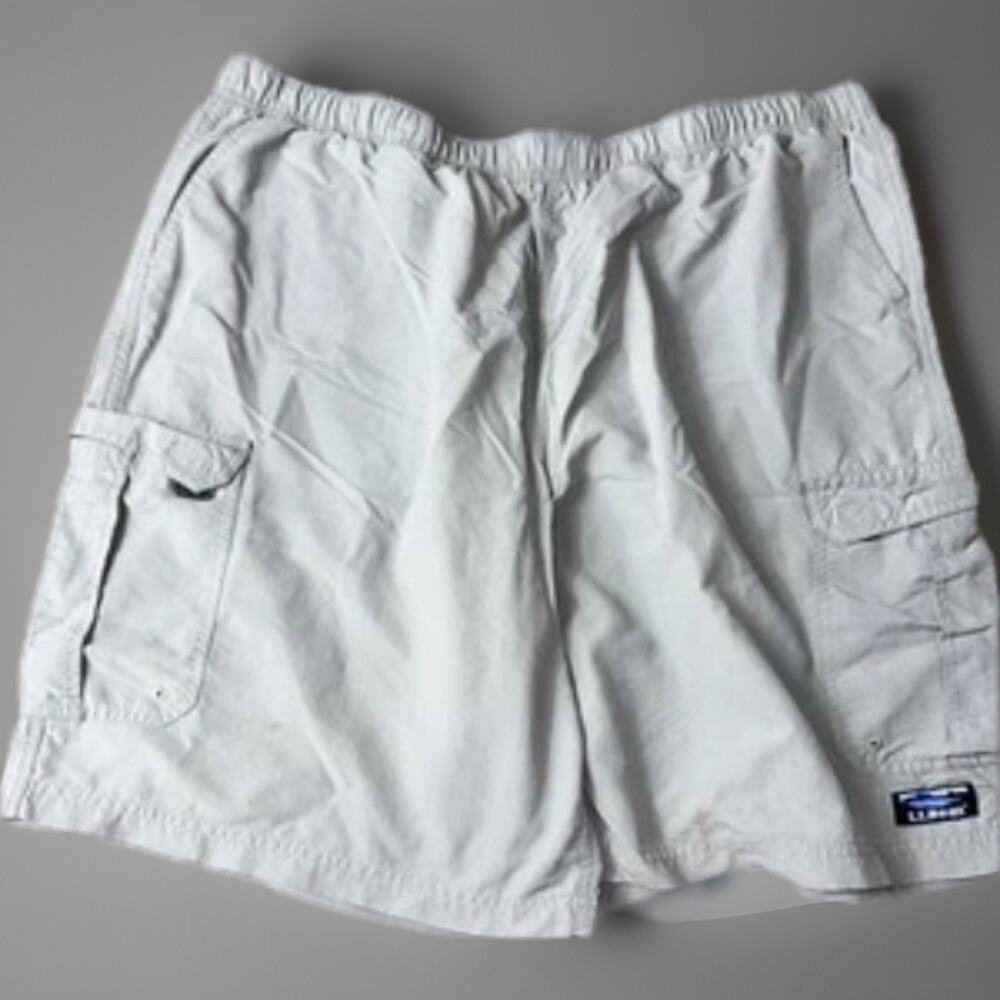LL Bean Shorts Mens XL? Grey Web Belt Elastic Waist Hiking Casual Vintage Y2k